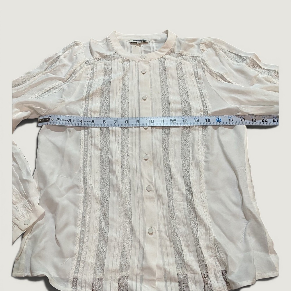 NWT Madewell Lace Insert Button Up Long Sleeve Top White Small Sheer Feminine - Picture 7 of 10